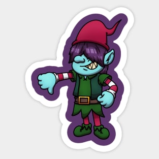 Evil Christmas Elf With Thumbs Down Sticker